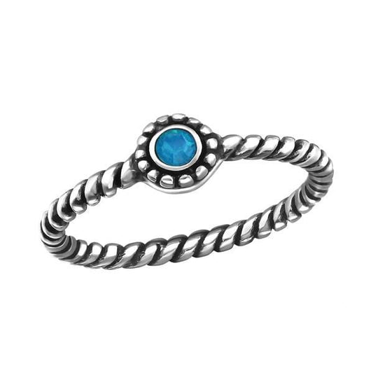 Silver Twist Blue Opal Midi Ring