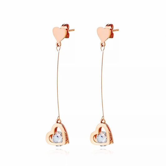 Rose Gold Open Hearts Dangle Earrings For Women