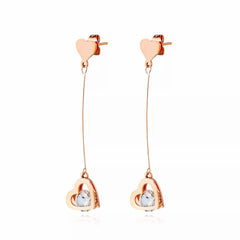 Rose Gold Open Hearts Dangle Earrings For Women