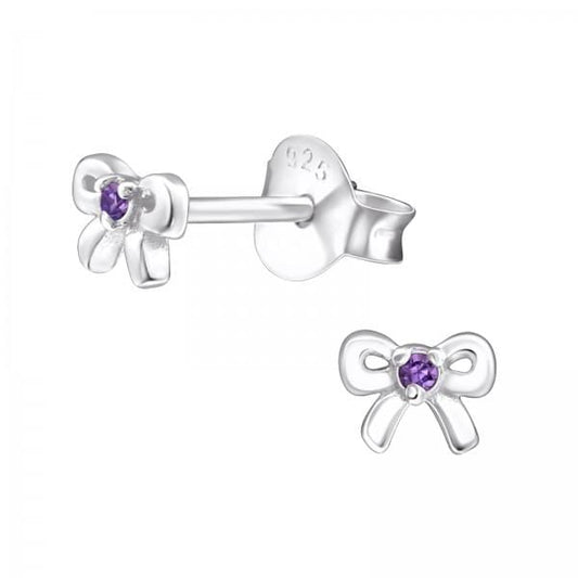 Silver Bow Birthstone Earrings