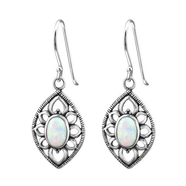 Silver Marquise Fire Snow Opal Earrings