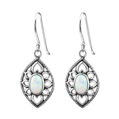Silver Marquise Fire Snow Opal Earrings