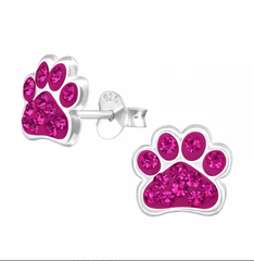 Silver Paw Print Stud Earrings for Girls