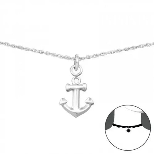 Silver Anchor Choker Necklace