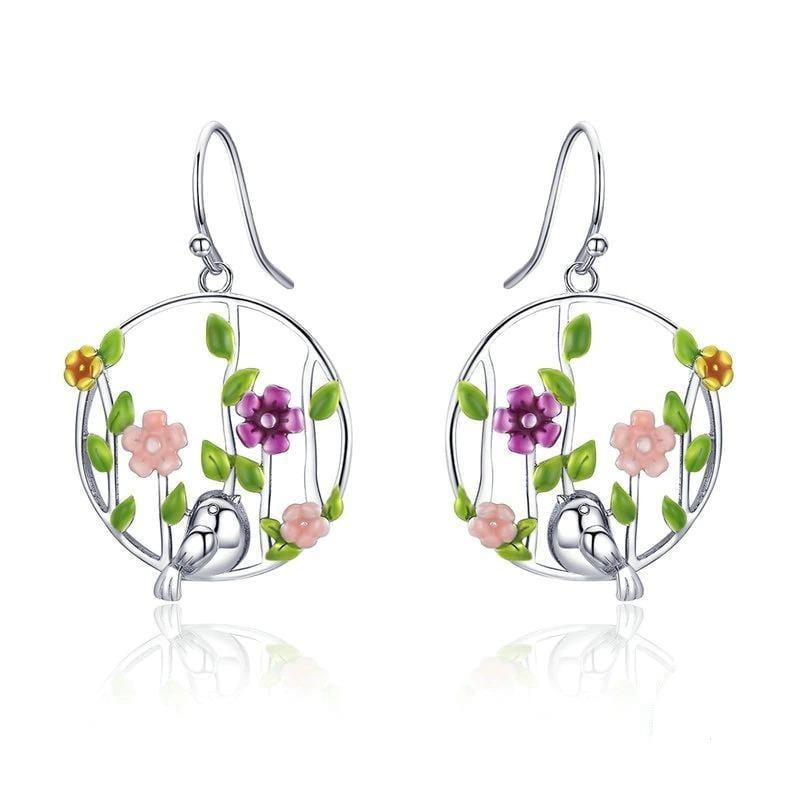 Silver Forest Bird Earrings