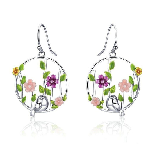 Silver Forest Bird Earrings