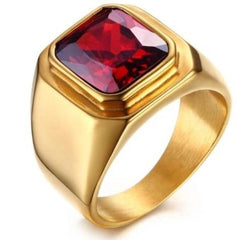 Gold  Red  Stone  Mens  Signet Ring