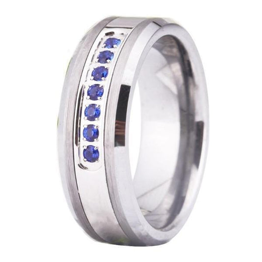 Tungsten Royal Blue and Sapphire Wedding Band