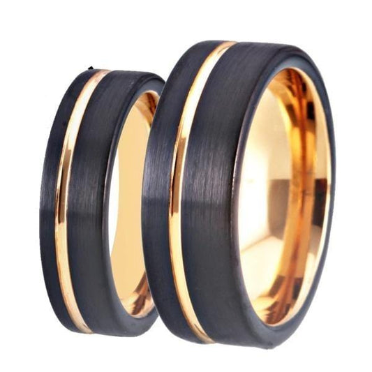 Tungsten Vintage Black and Rose Gold Wedding Bands