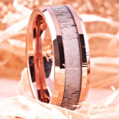 Tungsten Rose Gold Antler Inlay Ring