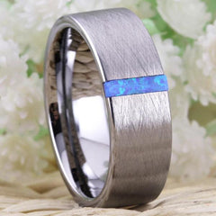 Tungsten Silver Opal Stone Wedding Ring