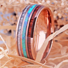 Tungsten Fire Opal Wood Ring for Wedding & Engagement