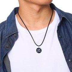 Black Steel Silver Om Necklace