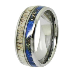 Tungsten Antler Inlay Silver Couple Wedding Engagement Ring