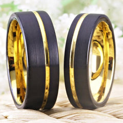 Tungsten Vintage Black and Gold Wedding Bands
