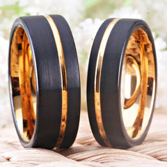 Tungsten Vintage Black and Rose Gold Wedding Bands