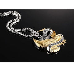 Mens Two Tone Eagle Pendant Necklace