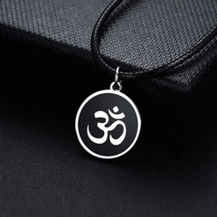 Steel Silver Black Om Pendant Necklace
