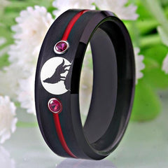 Tungsten Red Bejewelled Wolf Ring