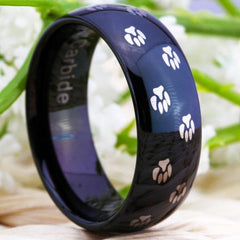 Tungsten 6mm Paw Print Black Wedding Bands