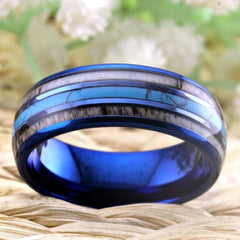 Tungsten Blue Antler Turquoise Wedding Ring