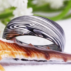 Tungsten Abstract Silver Mens Ring
