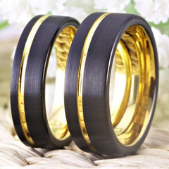 Tungsten Vintage Black and Gold Wedding Bands