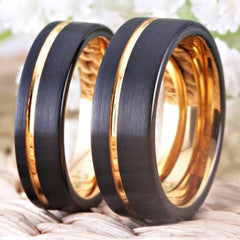 Tungsten Vintage Black and Rose Gold Wedding Bands