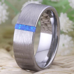 Tungsten Silver Opal Stone Wedding Ring