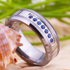 Tungsten Royal Blue and Sapphire Wedding Band