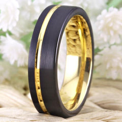 Tungsten Vintage Black and Gold Wedding Bands