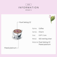 Silver Coffee Cup Charm Bead