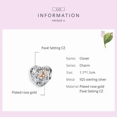 Silver Clover Heart Charm