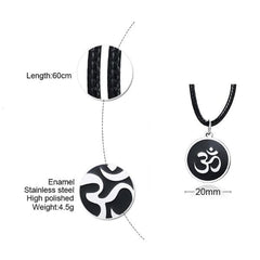 Steel Silver Black Om Pendant Necklace