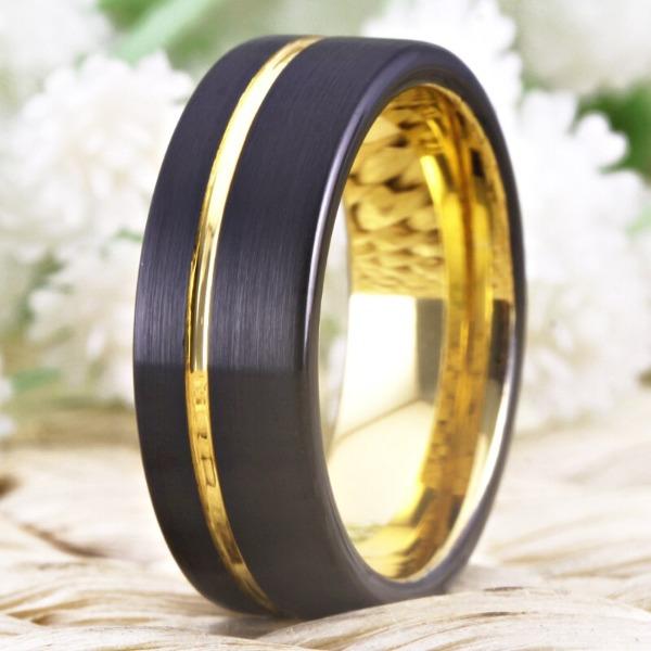 Vintage Black and Gold Tungsten  Wedding Bands