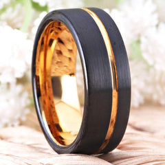 Tungsten Vintage Black and Rose Gold Wedding Bands