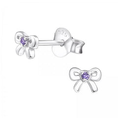 Silver Bow Birthstone Earrings
