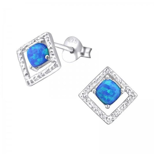 Silver Square Opal Stud Earrings