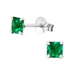 Silver Square Birthstone Stud Earrings
