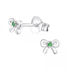 Silver Bow Birthstone Earrings