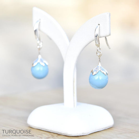 Silver Turquoise Swarovski Crystal Pearl Earrings