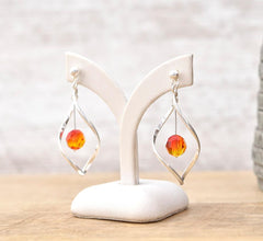 Fire Opal Crystal Sterling Silver Twist Earrings