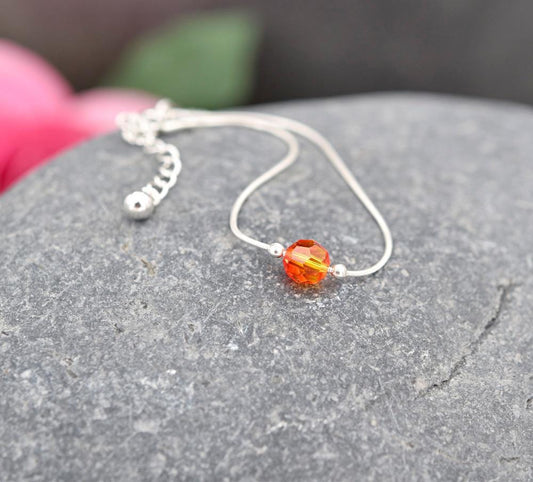 Silver Fire Opal Snake Chain Crystal Bracelet