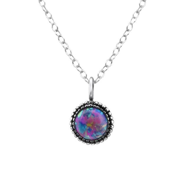 Silver Round Multi Lavender Opal Necklace