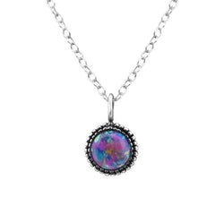 Silver Round Multi Lavender Opal Necklace