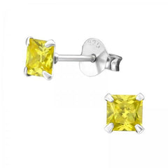Silver Square Birthstone Stud Earrings