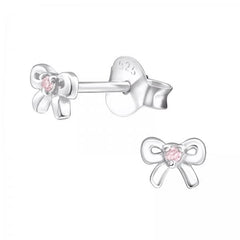 Silver Bow Birthstone Earrings