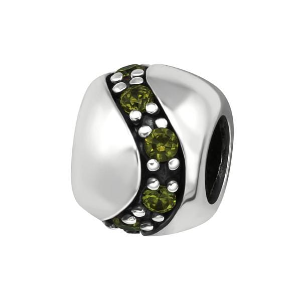 Silver CZ Olivine Round Charm Bead