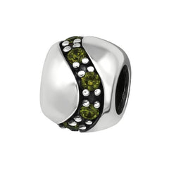 Silver CZ Olivine Round Charm Bead