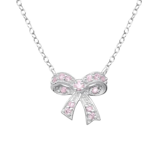 Silver Bow pink Necklace with Cubic Zirconia